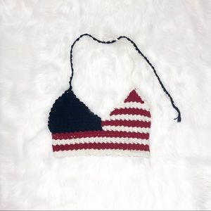 Crochet Flag red white and blue top